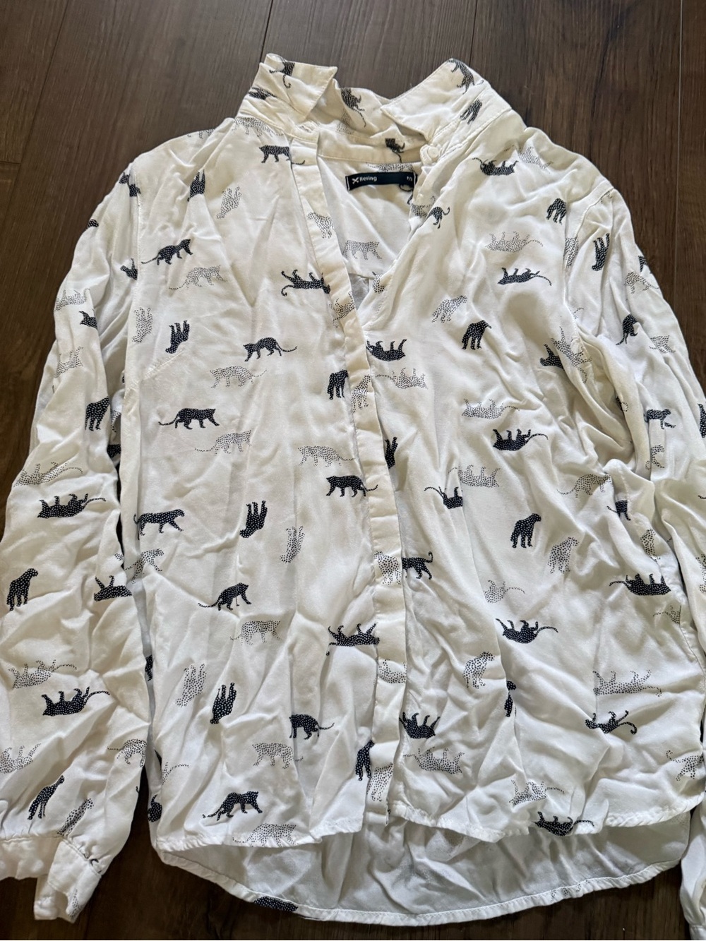 Xhilaration Cream Blouse with Black Leopard Print